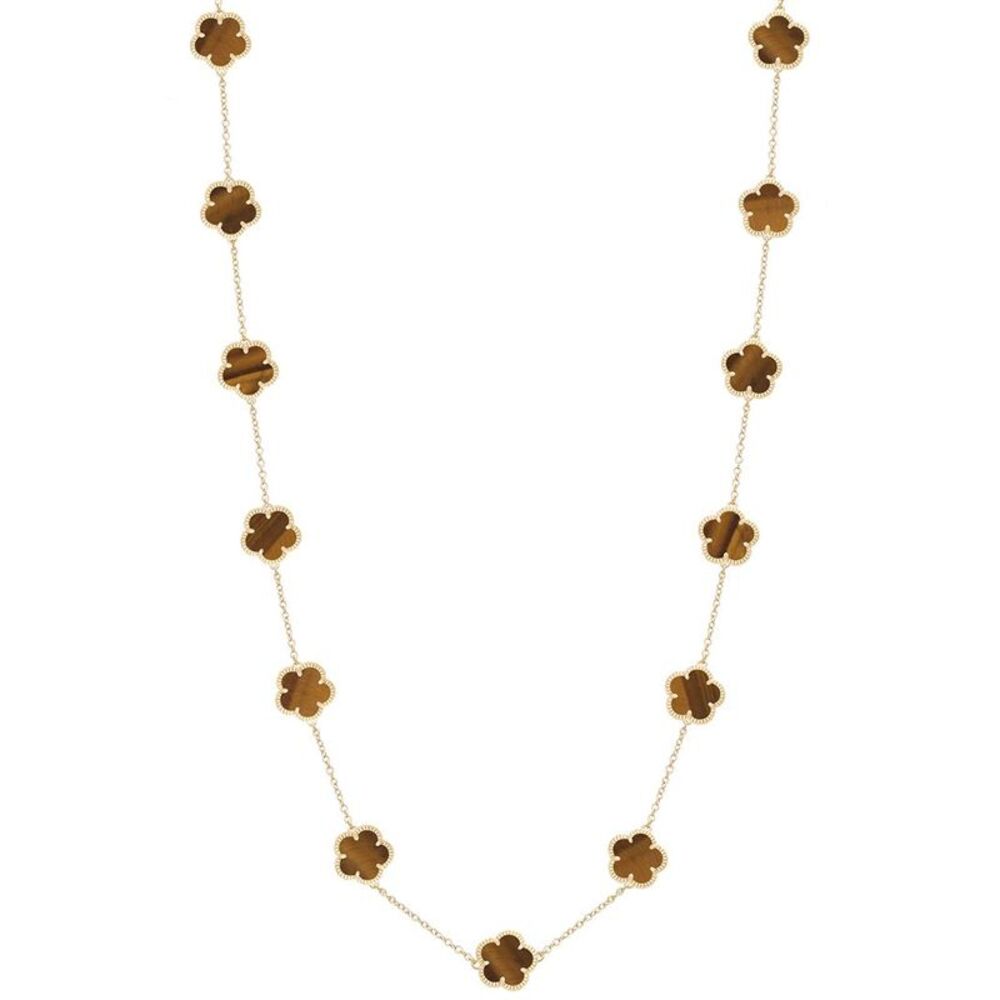 Jankuo Flower 14K Plated Tiger Eye Station Necklace
